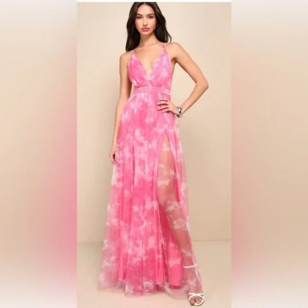Lulus Elegant Moment Hot Pink Tie-Dye Backless Maxi Dress